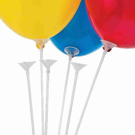 Ballon stokjes  met plastic houdertje ( 10 stuks)