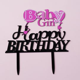 Acryl topper Baby girl happy birthday ( vrij groot)