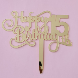 Acryl topper Happy 15 th birthday ( vrij groot)