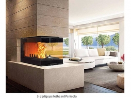 Penisola 3-zijdige hout en pellet haard  14 kW