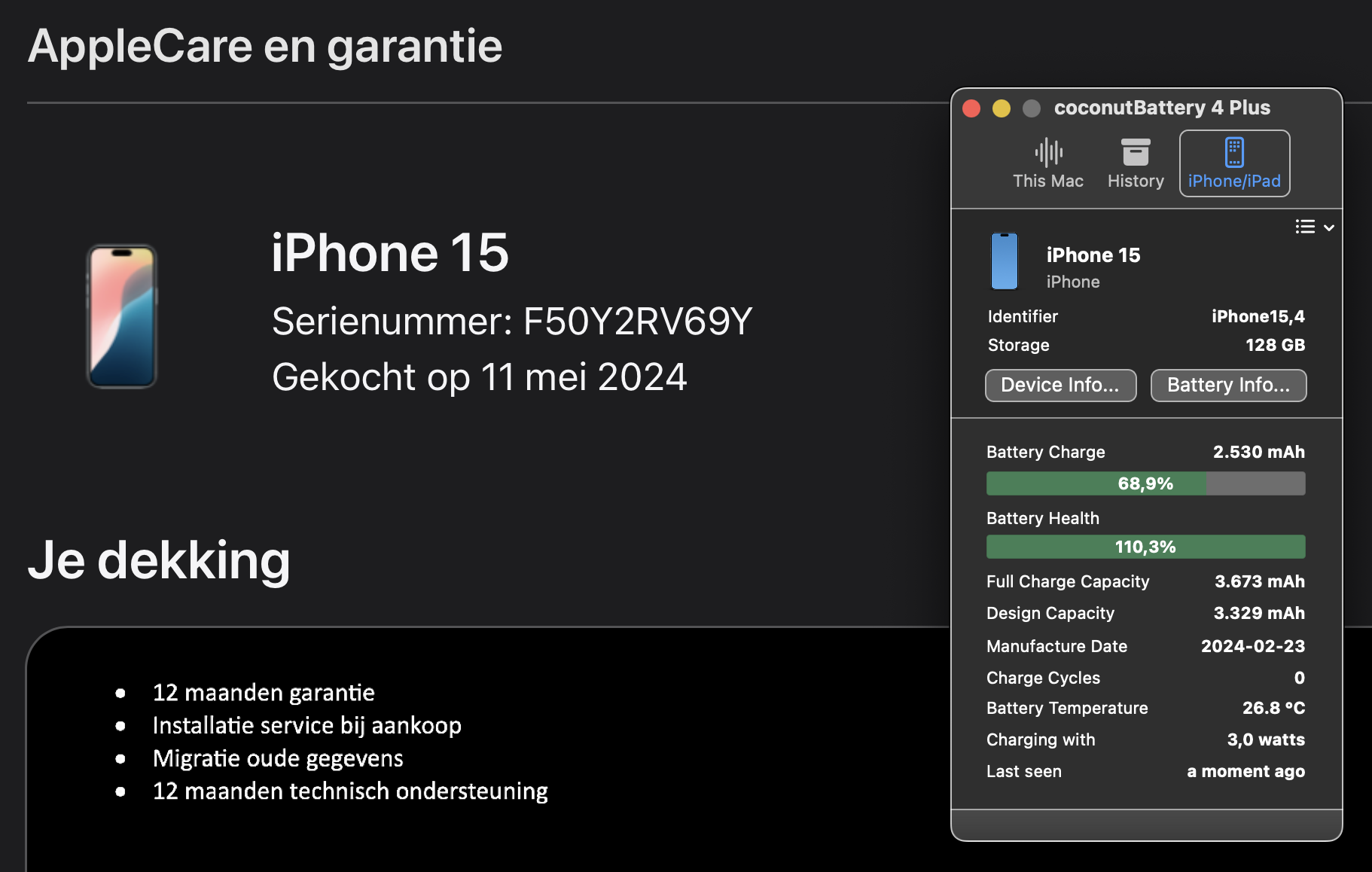 (No.5790) iPhone 15 Blauw 128GB  **A-Grade**