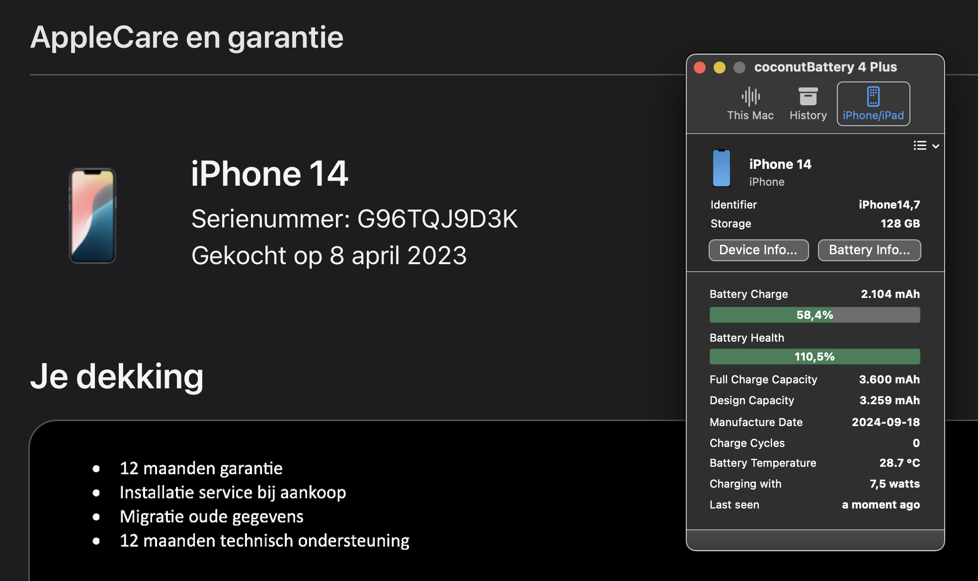 (No.5847) iPhone 14 Blauw 128GB  **A-Grade**