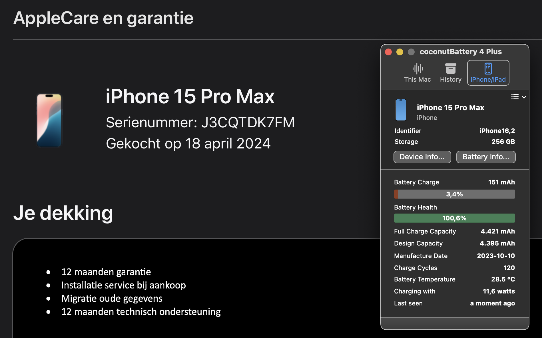 (No.5841) iPhone 15 Pro Max 256GB Blauw Titanium **A-Grade**