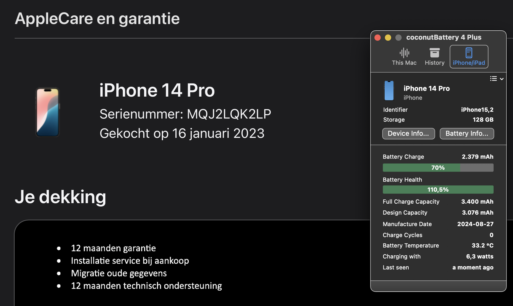(No.5760) iPhone 14 Pro 128GB Space Black **A-Grade**