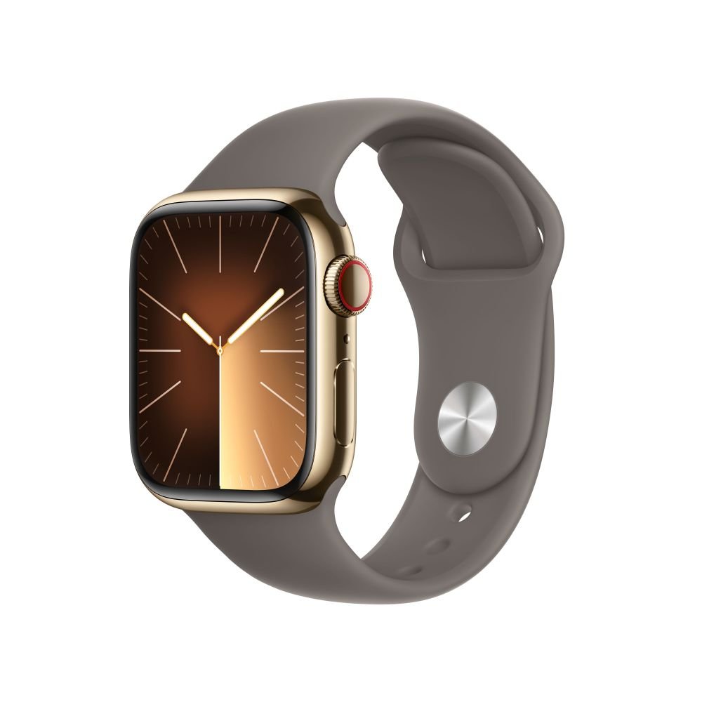 (No.5660) Watch serie 9 41mm GPS & 4G Goud RVS, Clay sportsband s/m **Nieuw**