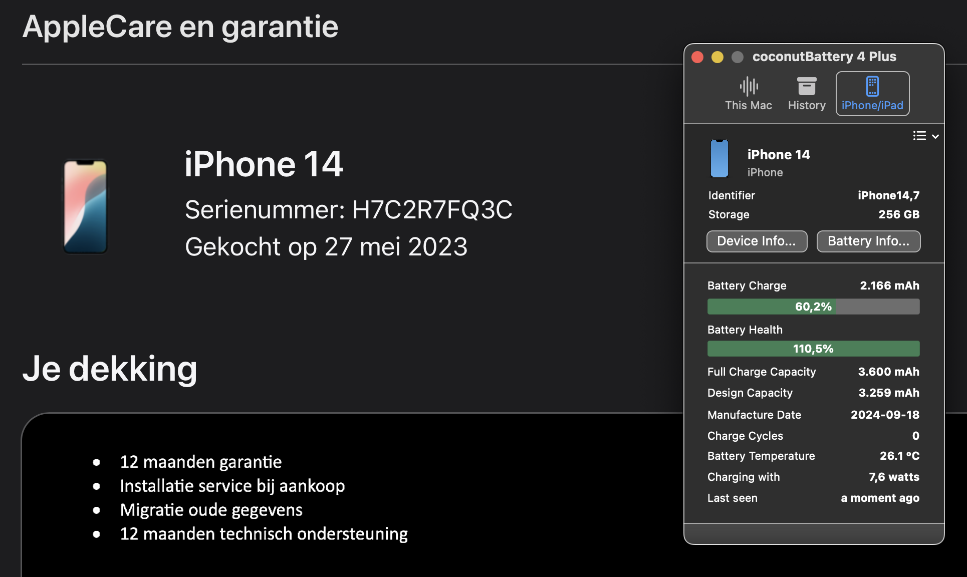 (No.5848) iPhone 14 Zwart 256GB  **A-Grade**