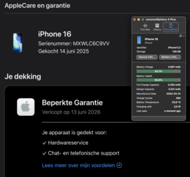 (No.6454) iPhone 16 zwart 128GB  **A-grade**