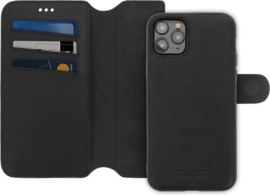 iPhone 12 Mini: MINIM 2 in 1 leather Bookcase wallet (Zwart)