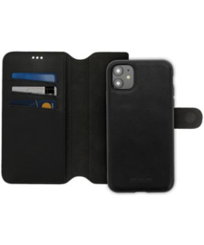 iPhone 12 / 12 Pro: MINIM 2 in 1 leather Bookcase wallet (Zwart)
