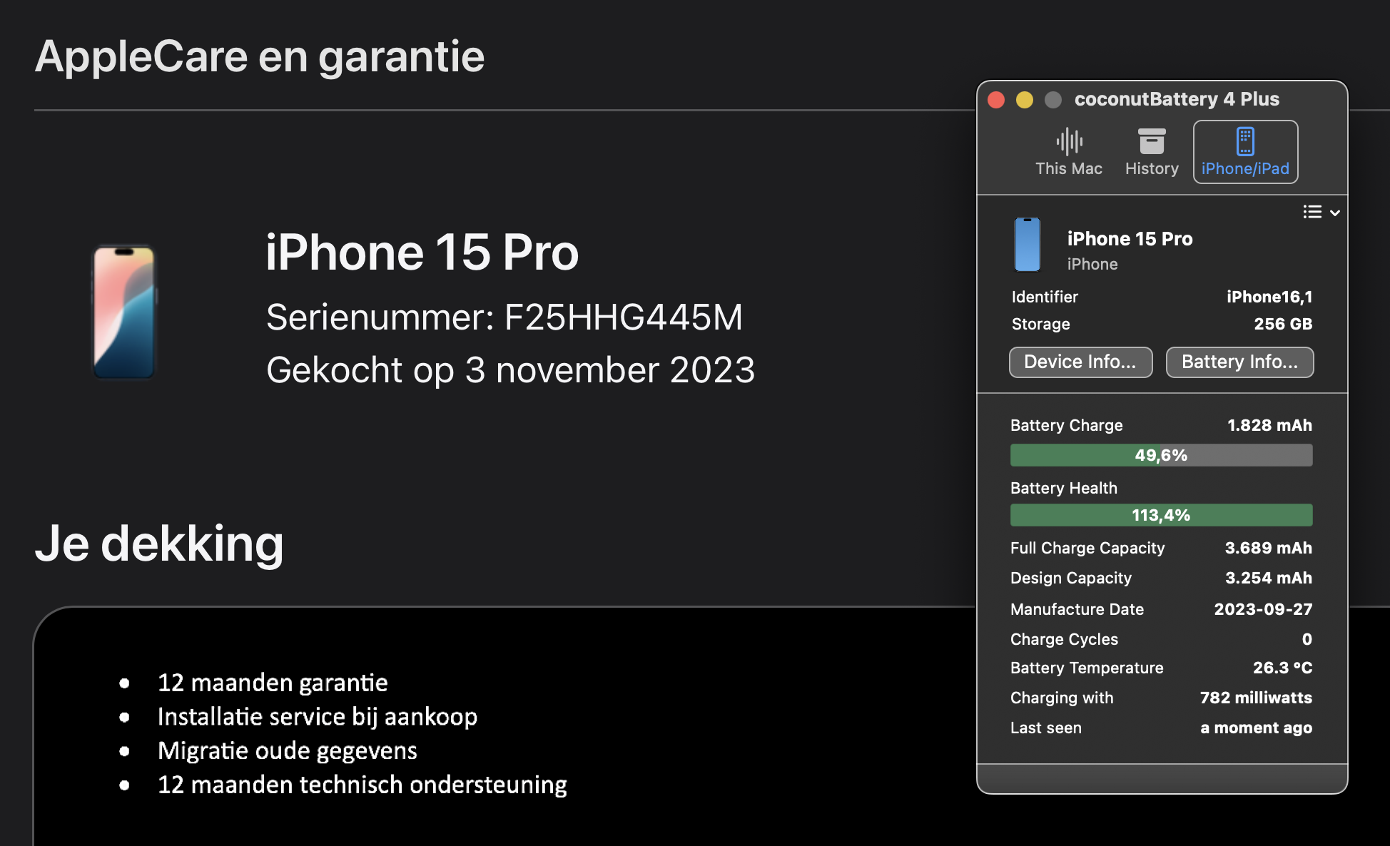 (No.5853) iPhone 15 Pro 256GB Blauw Titanium **A -Grade**