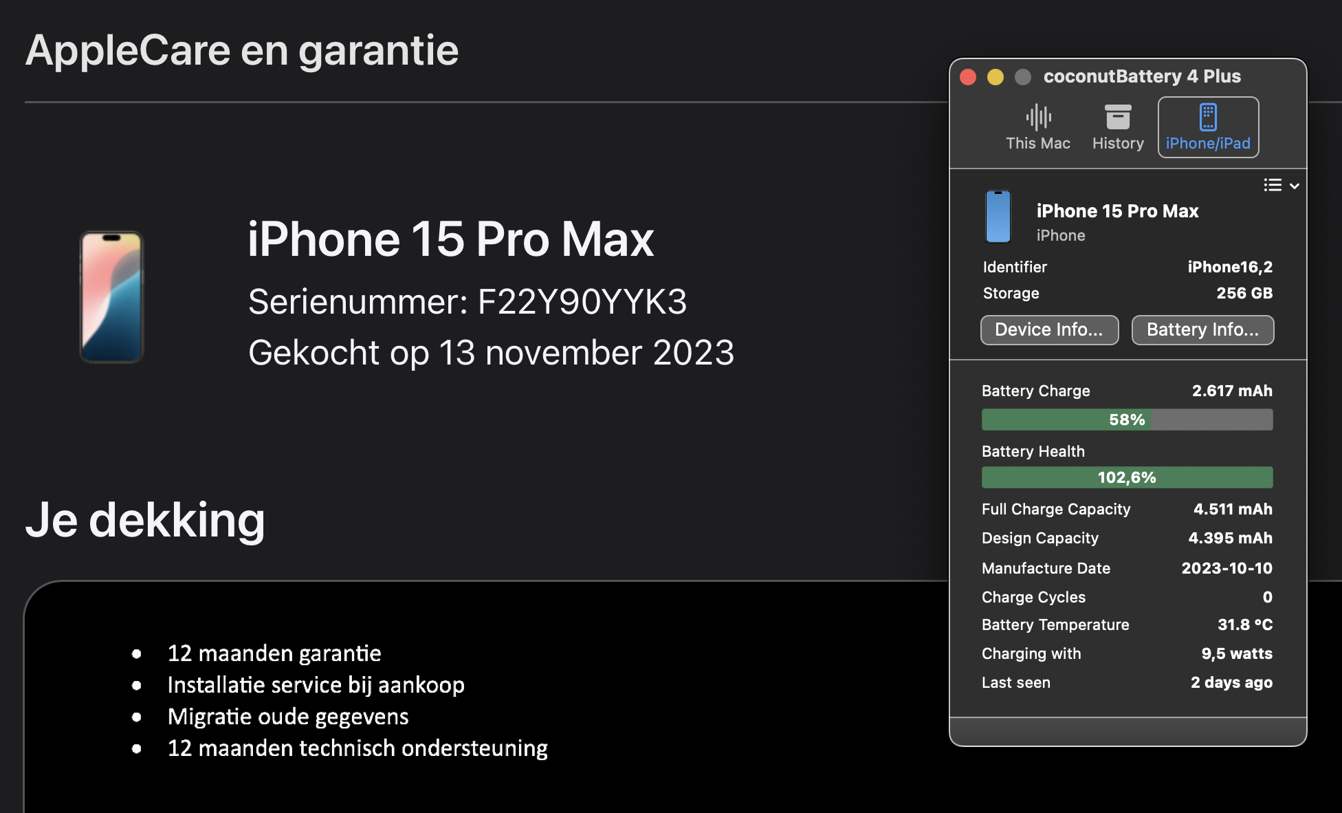 (No.5764) iPhone 15 Pro Max 256GB Naturel Titanium **A-Grade**