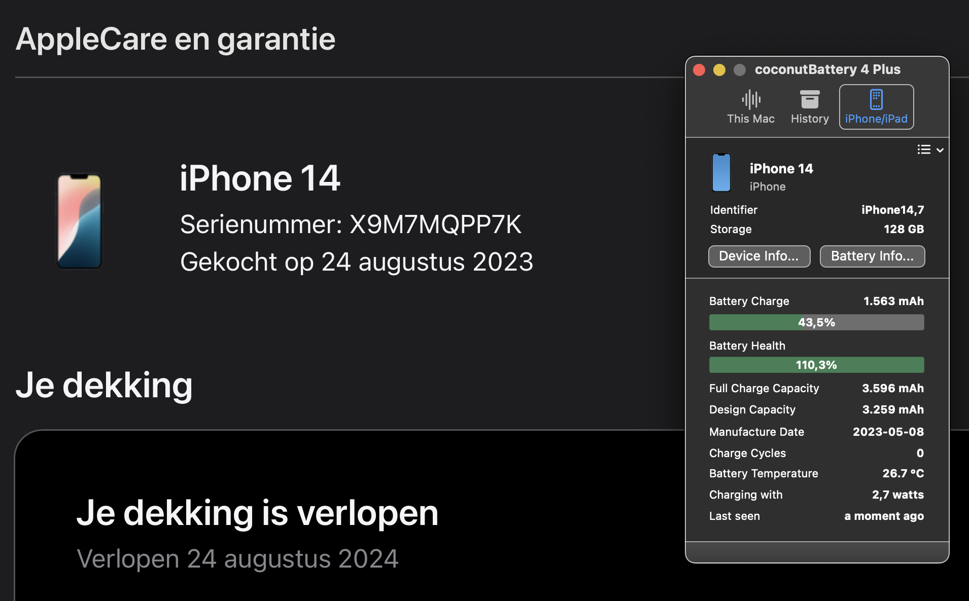 (No.5849) iPhone 14 Zwart 128GB  **A/B-Grade**