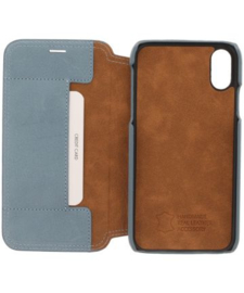 iPhone X / Xs: MINIM  leather Bookcase  (blauw)