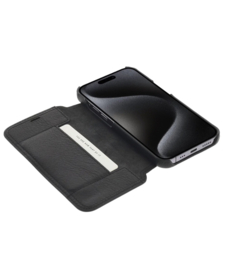 iPhone 15 Pro: MINIM  leather Bookcase  (Zwart)
