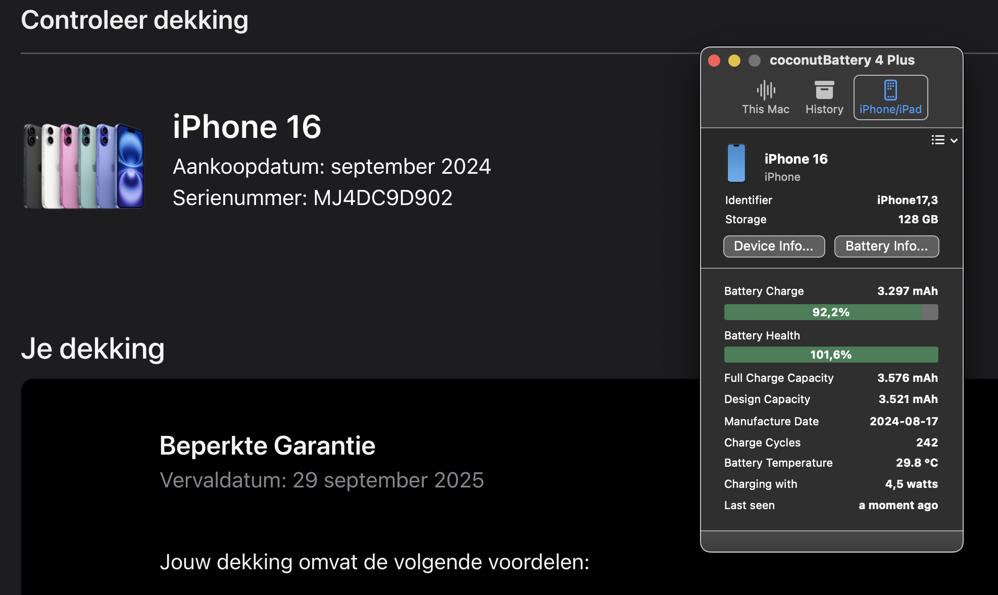 (No.5693)  iPhone 16 Zwart 128GB  **A/B-Grade**