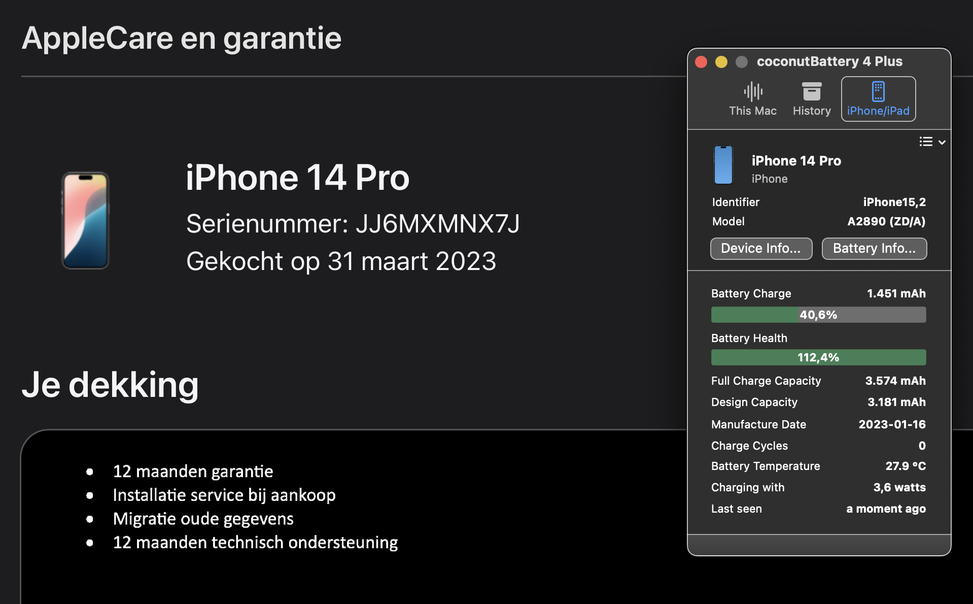 (No.5751) iPhone 14 Pro 128GB Zilver **A-Grade**