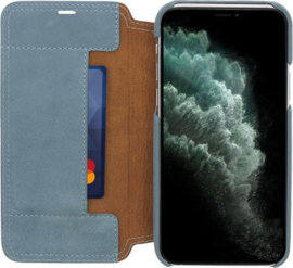 iPhone 12 / 12 Pro: MINIM  leather Bookcase  (Blauw)