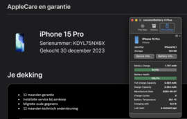 (No.6456) iPhone 15 Pro 128GB Blauw Titanium **A/B -Grade**