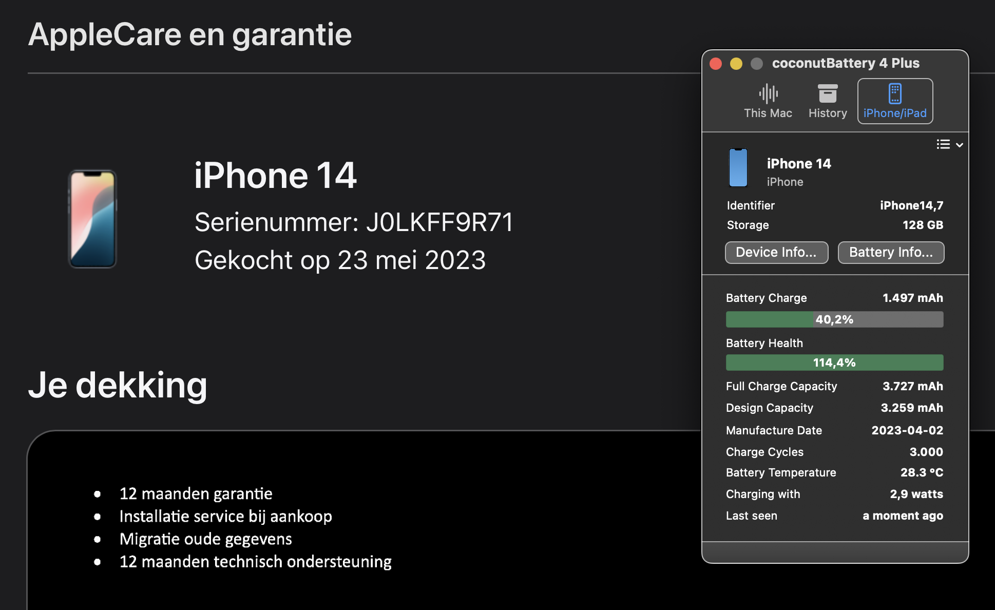 (No.5750) iPhone 14 Blauw 128GB  **A-Grade**
