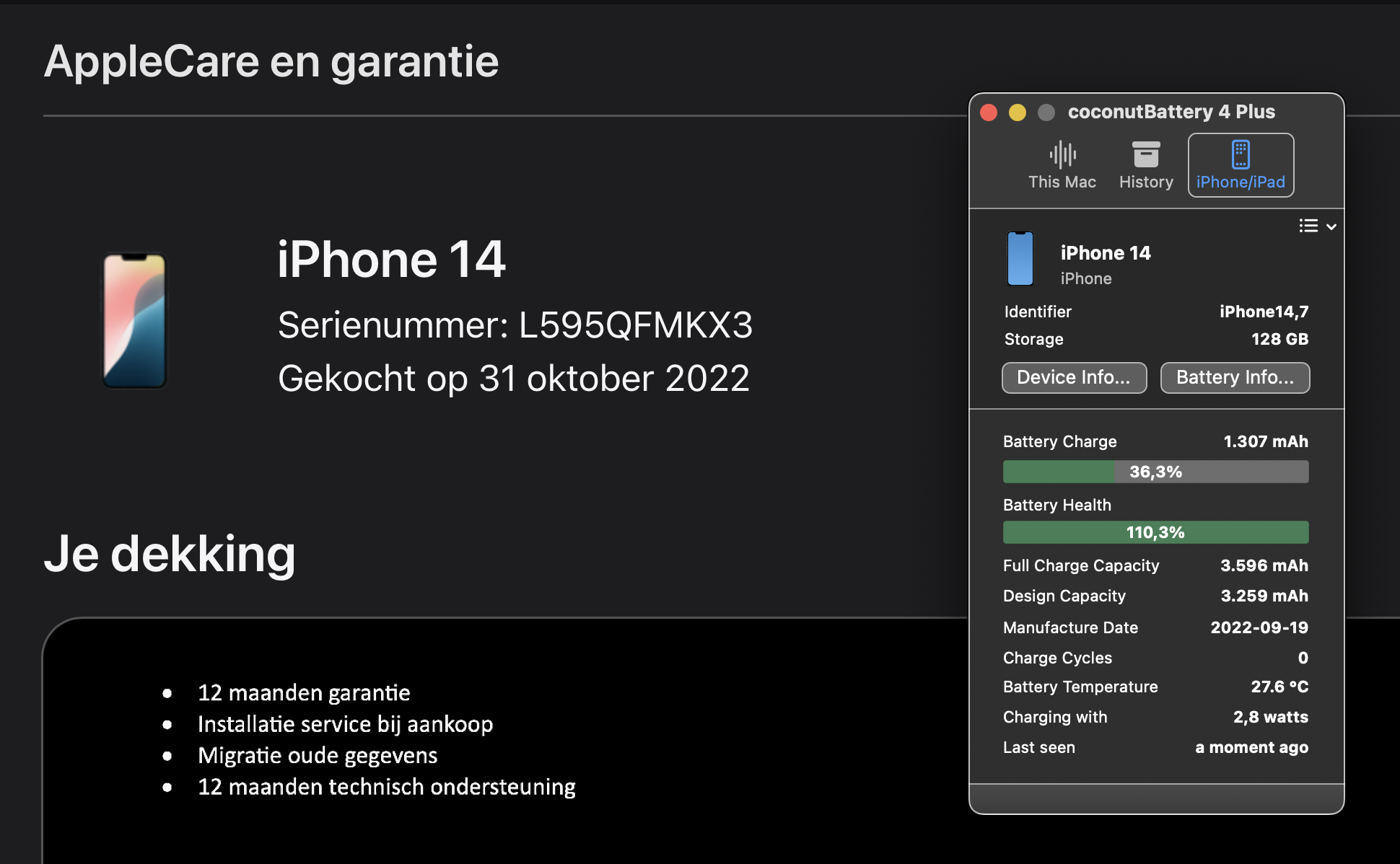 (No.5795) iPhone 14 Zwart 128GB  **B/C-Grade**