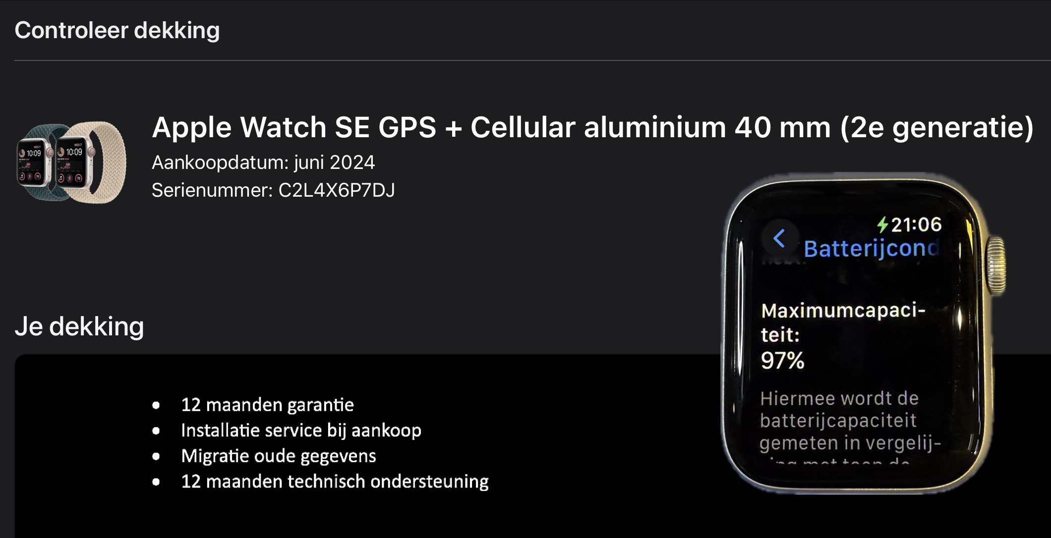 (No.5725) Apple Watch SE GPS + Cellular aluminium 40 mm (2e generatie) Starlight (4G) **A-Grade**