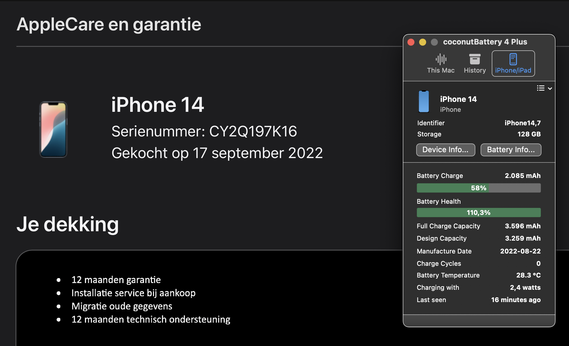 (No.5851) iPhone 14 Blauw 128GB  **A/B-Grade**