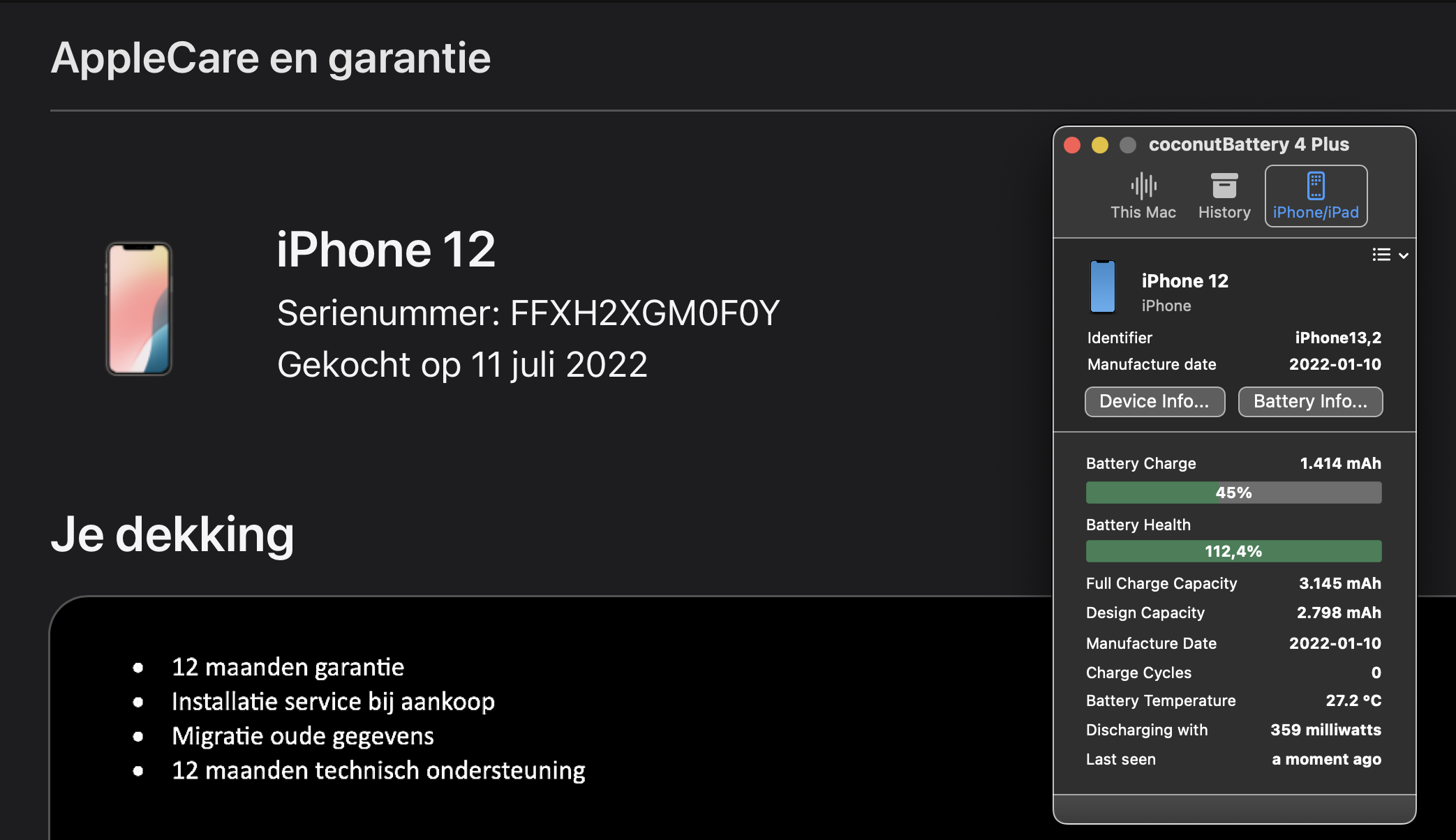 (No.5855) iPhone 12 Wit 128GB **A/B-Grade**