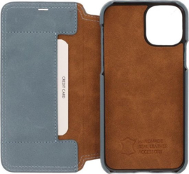 iPhone 12 / 12 Pro: MINIM  leather Bookcase  (Blauw)