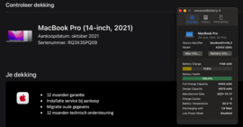 (No.5464) MacBook Pro (2021) 14" M1-PRO 8-C CPU, 14‑C GPU, 16GB /512GB  Zilver **A/B-Grade**