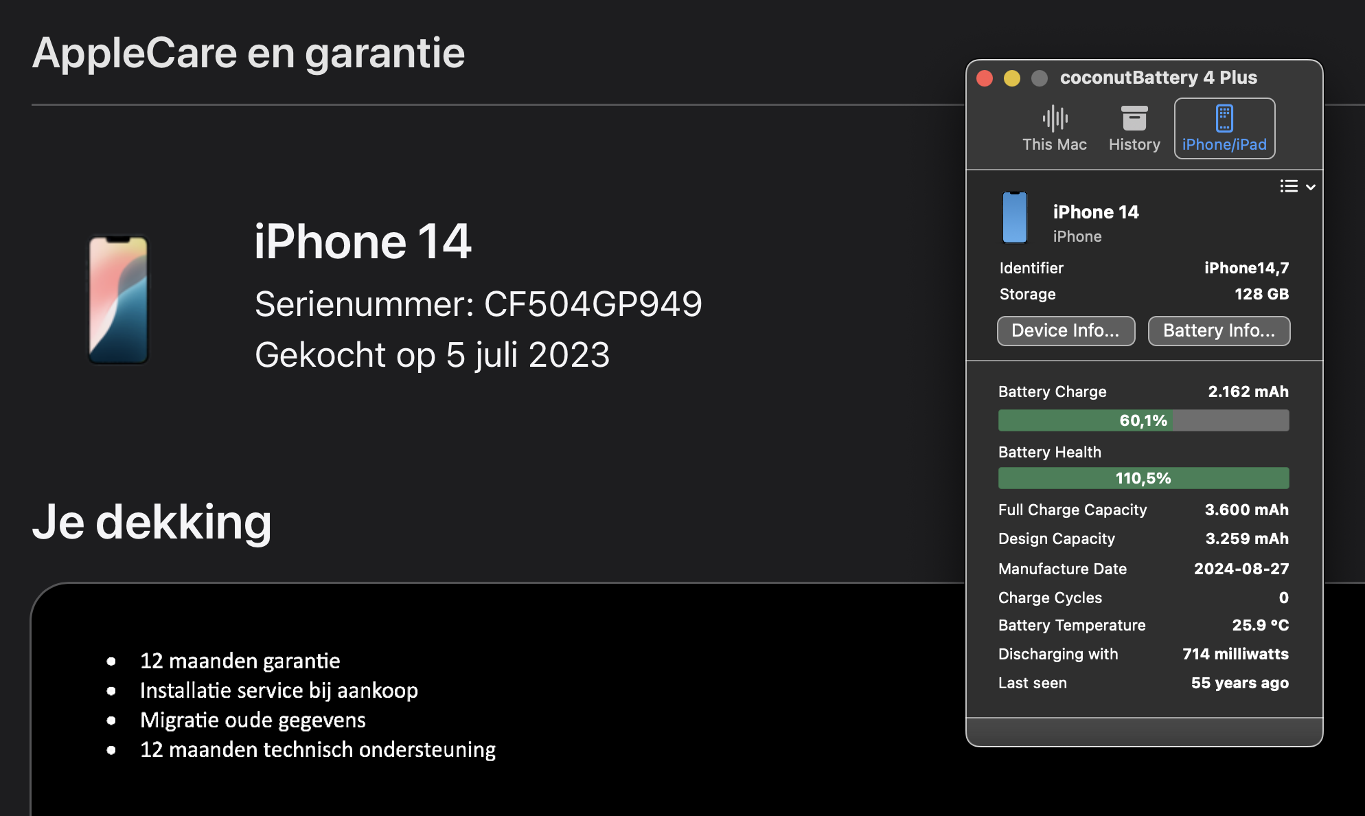 (No.5761) iPhone 14 Zwart 128GB  **B-Grade**