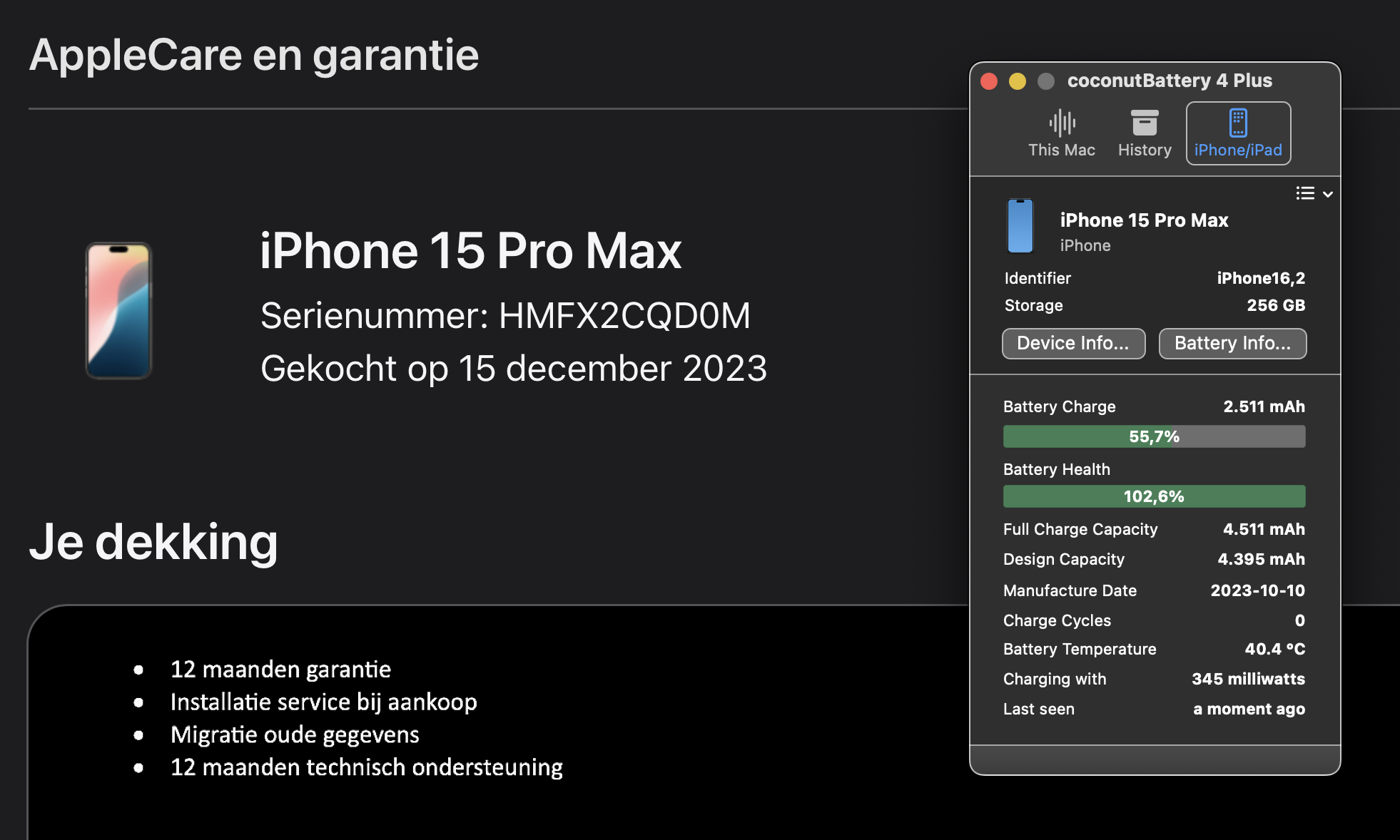 (No.5762) iPhone 15 Pro Max 256GB White Titanium **AB-Grade**