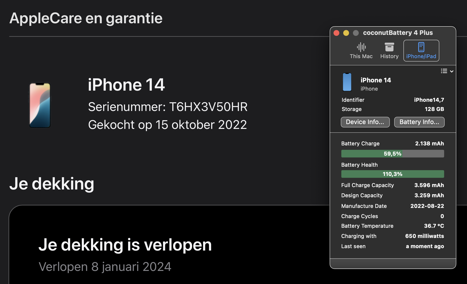 (No.5850) iPhone 14 Zwart 128GB  **A/B-Grade**