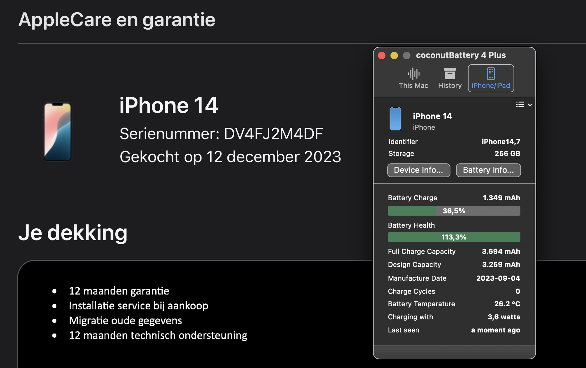 (No.5857) iPhone 14 Zwart 128GB  **A/B-Grade**