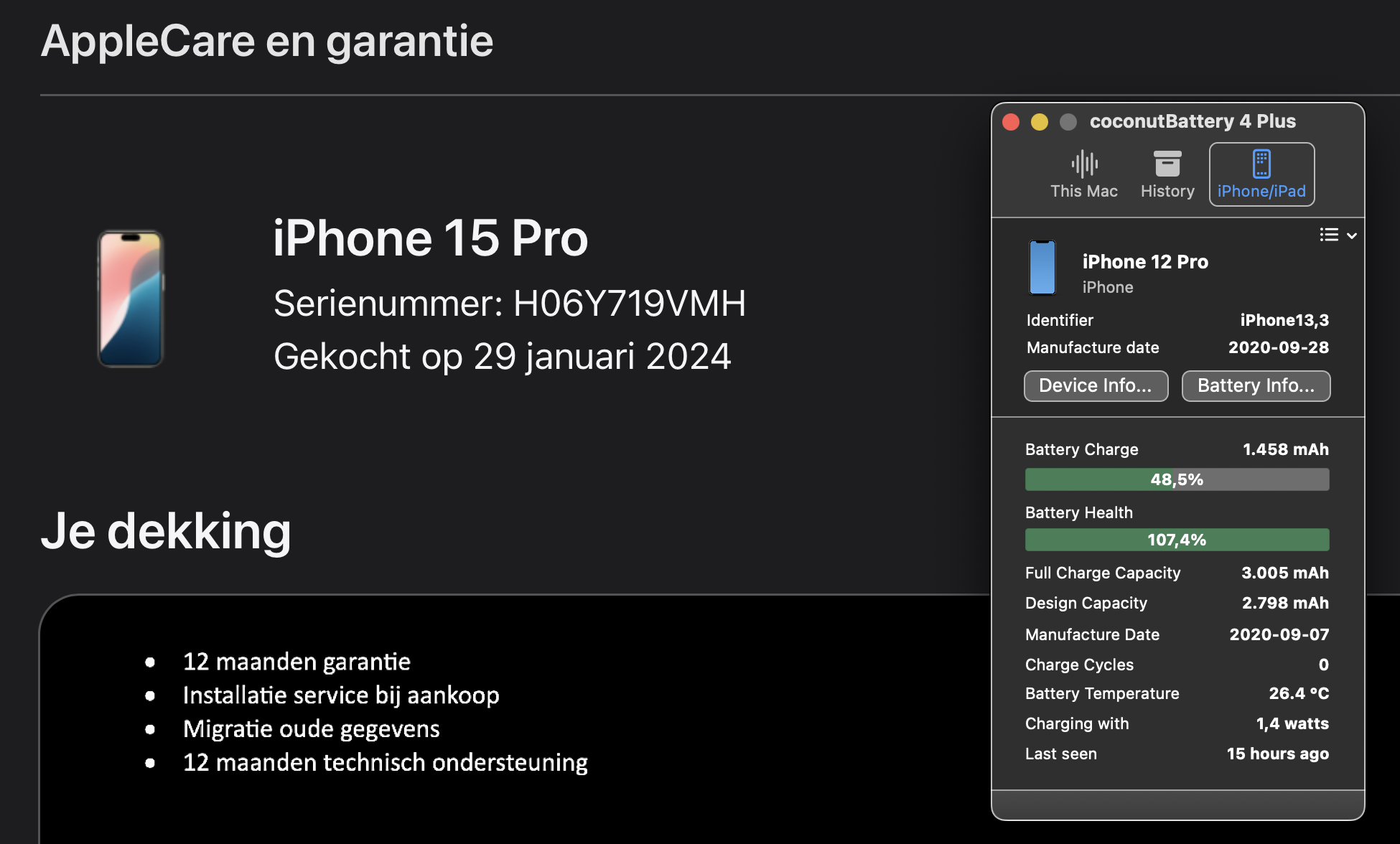(No.5834) iPhone 15 Pro 128GB naturel Titanium **A -Grade**