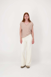  V-hals top met lurex boord - darker sand | Zusss 