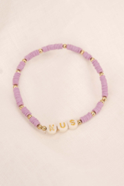 Kralen armband met tekst kus - lila | Zusss