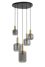 2949084 | Hanglamp 5L Ø66x80 cm LEKAR antiek brons+smoke glas | Light & Living