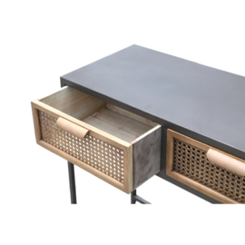 702080 | Myah Natural metal sidetable rattan 3 drawers | PTMD