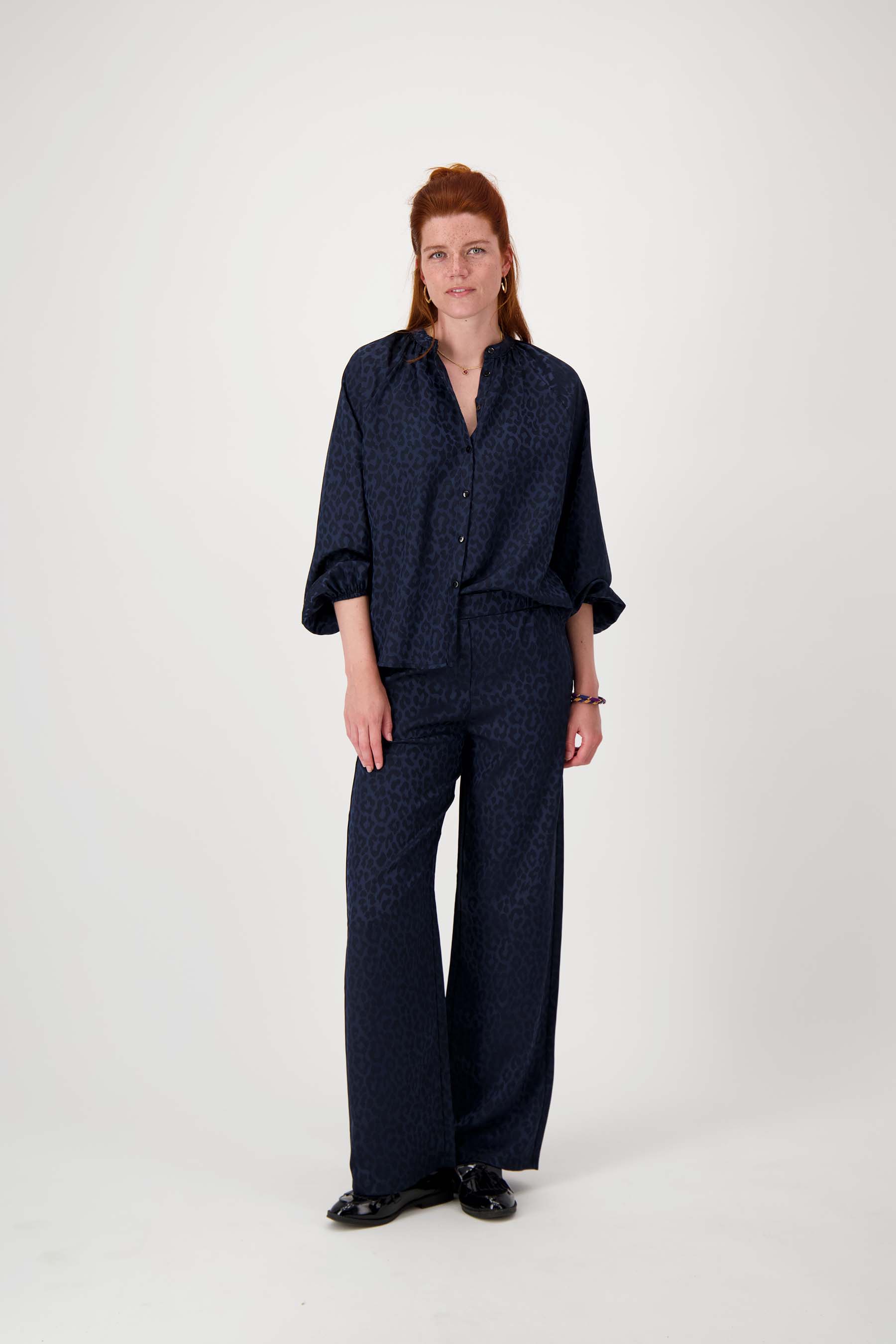 Satijnen jacquard broek - navy | Zusss
