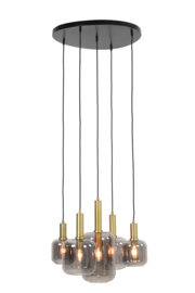 2949084 | Hanglamp 5L Ø66x80 cm LEKAR antiek brons+smoke glas | Light & Living