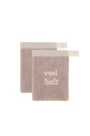 Set van twee washandjes veel liefs - off white/leem | Zusss