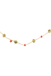 Ketting met bloem en kralen - oranjerood/goud | Zusss