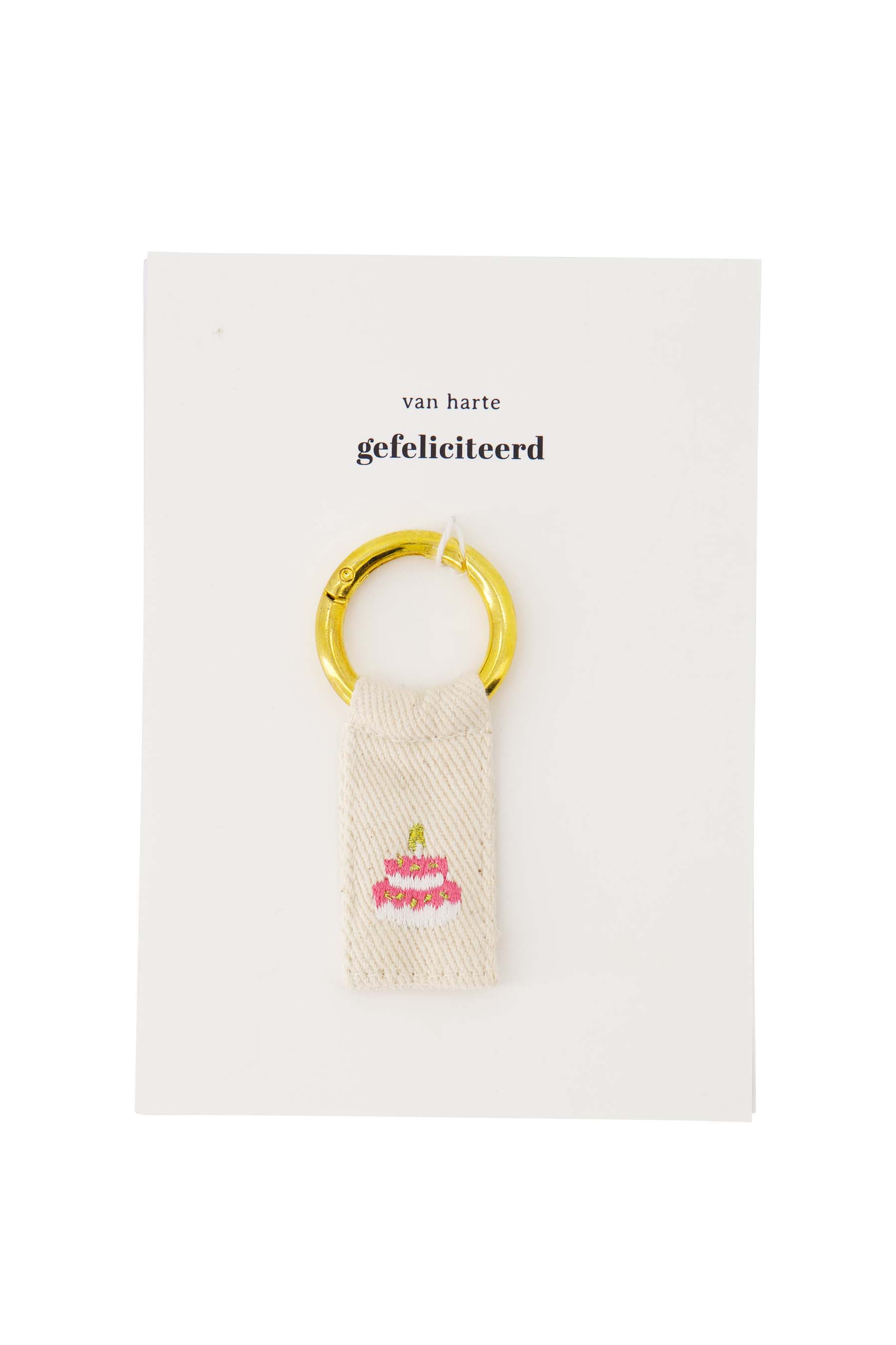 Ansichtkaart sleutelhanger taart - wit/roze | Zusss - Wordt verwacht!