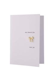 Wenskaart met broche strikje - wit/goud | Zusss