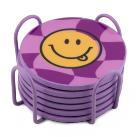 OZ3315 | Set van 6 onderzetters met rekje - smiley | HomeBound by KY