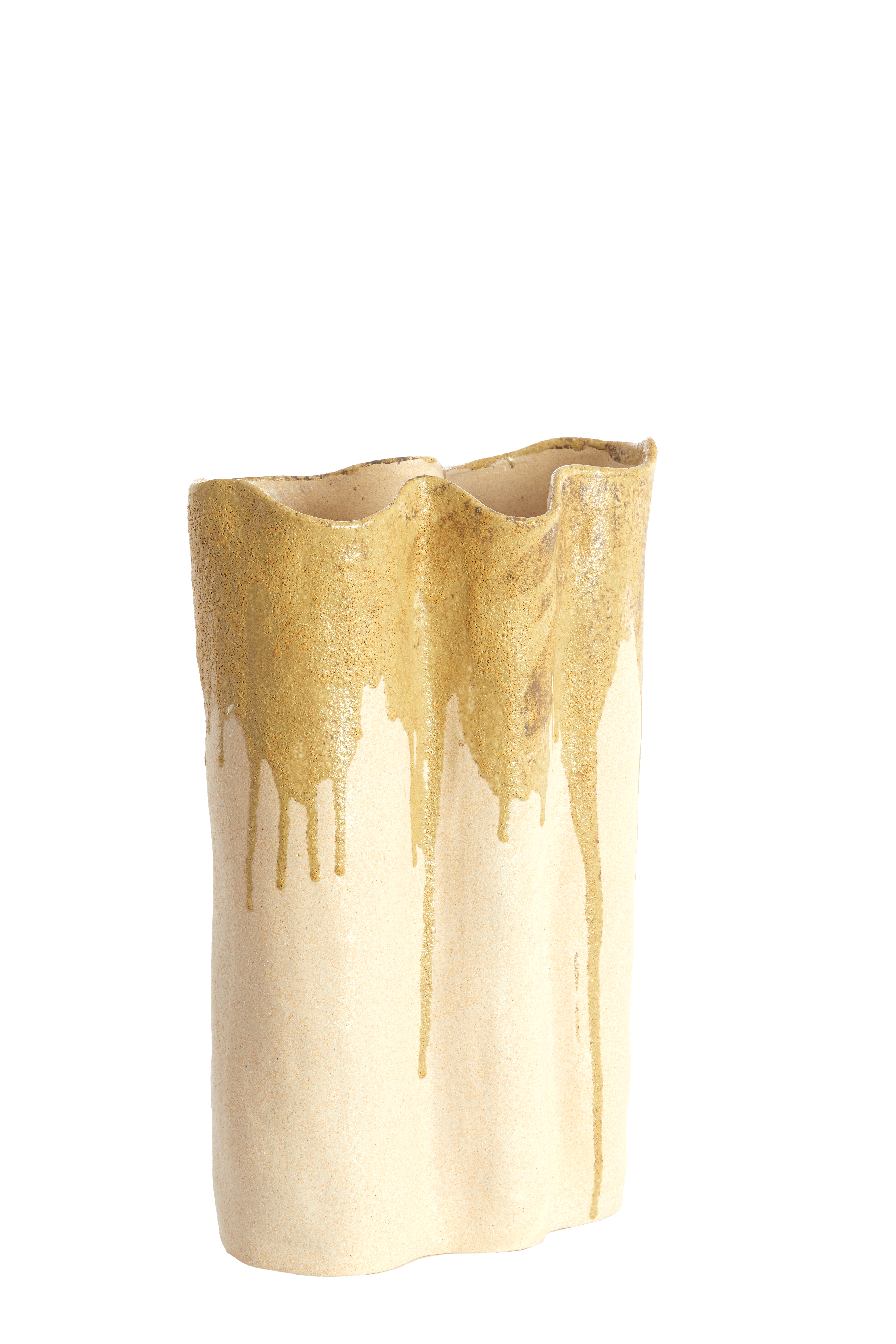 5755943 | Vaas deco 26x14x40 cm FLOVILLA - crème/olijf groen | Light & Living