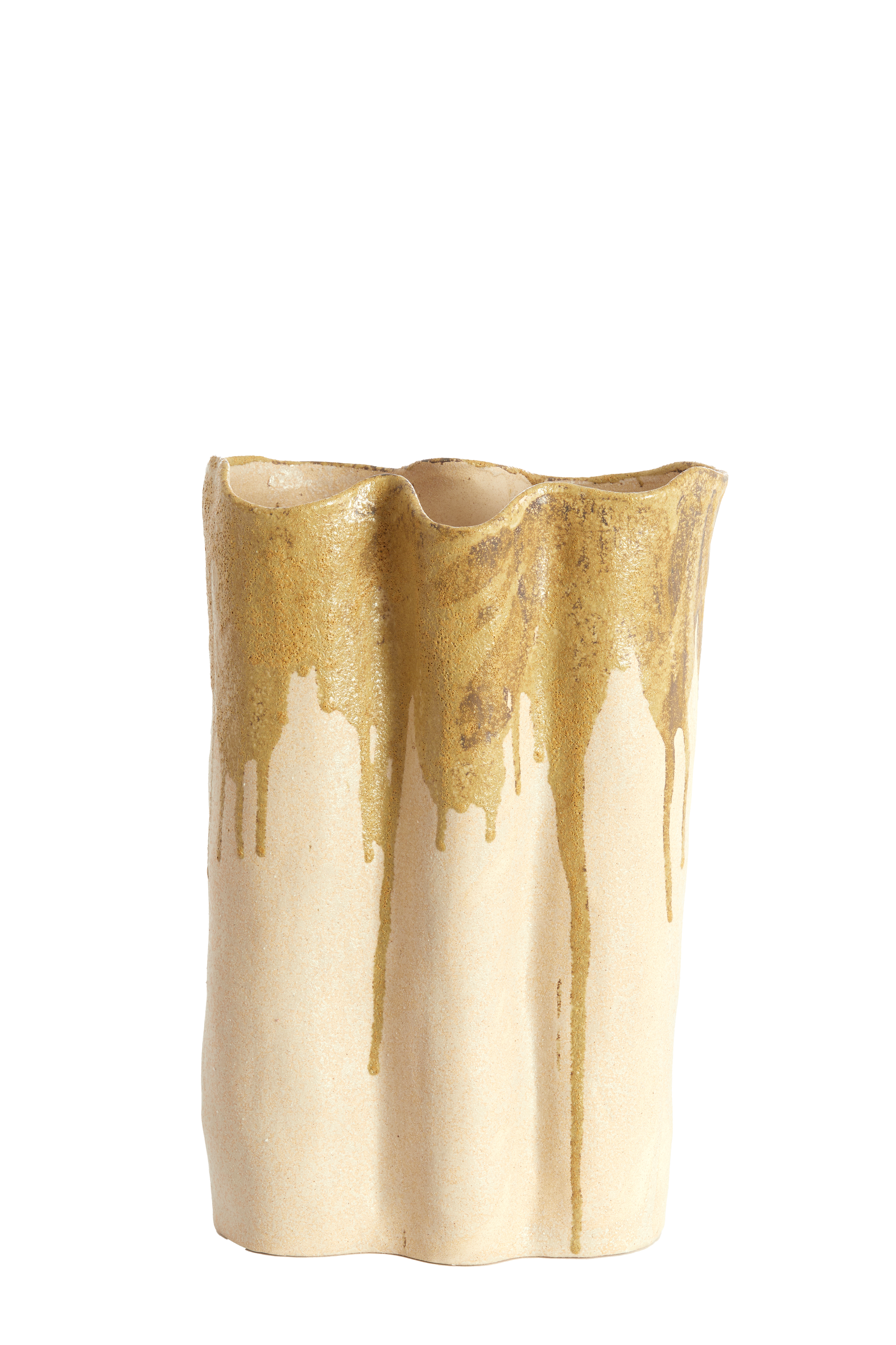 5755943 | Vaas deco 26x14x40 cm FLOVILLA - crème/olijf groen | Light & Living - Binnenkort verwacht!