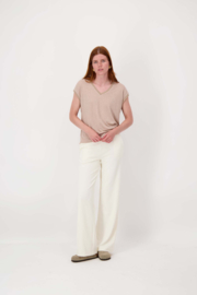  V-hals top met lurex boord - darker sand | Zusss 