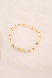 Kralen armband met tekst luck  - off white | Zusss