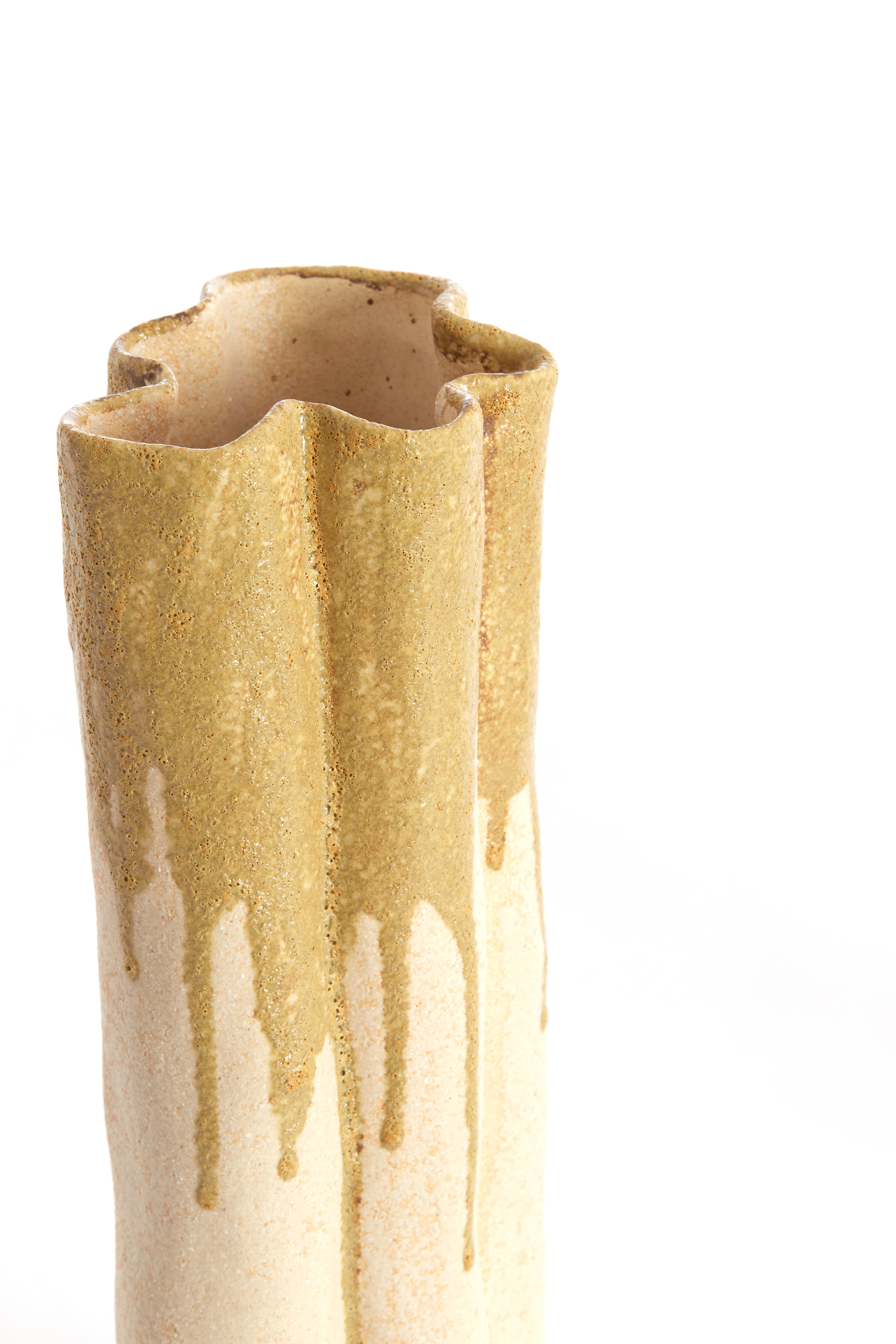 5755943 | Vaas deco 26x14x40 cm FLOVILLA - crème/olijf groen | Light & Living